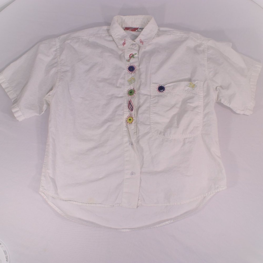 Pinwheels Embroidered Music Note Button Down Shirt